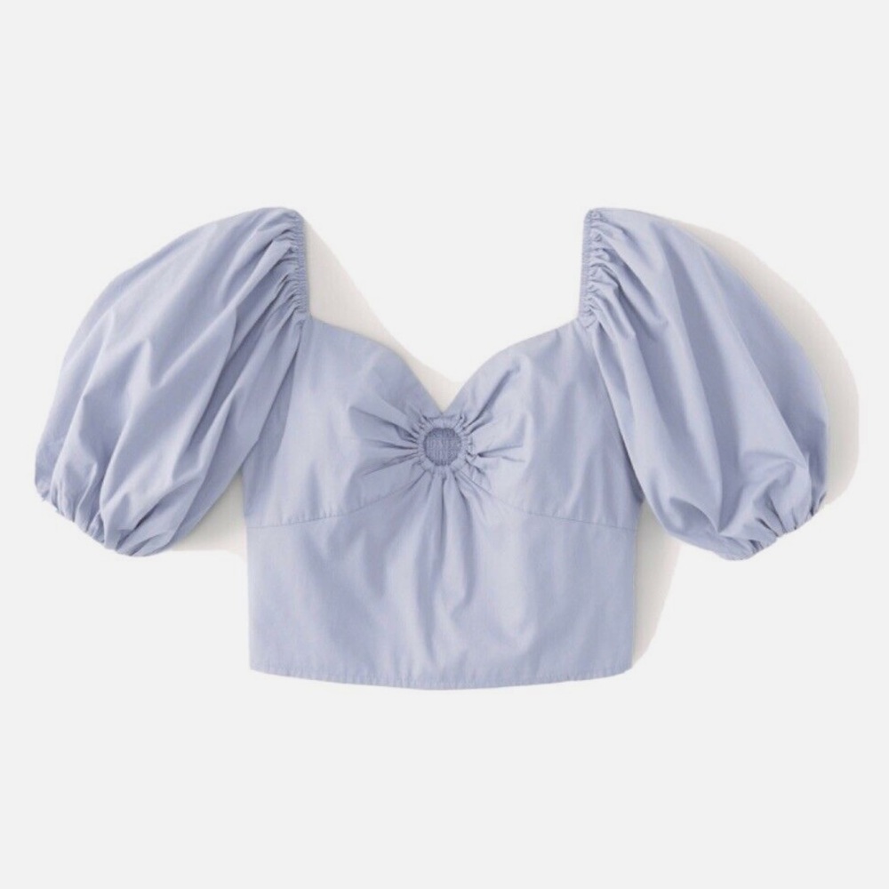 NWT Abercrombie & Fitch Puff Sleeve Poplin Keyhole Top